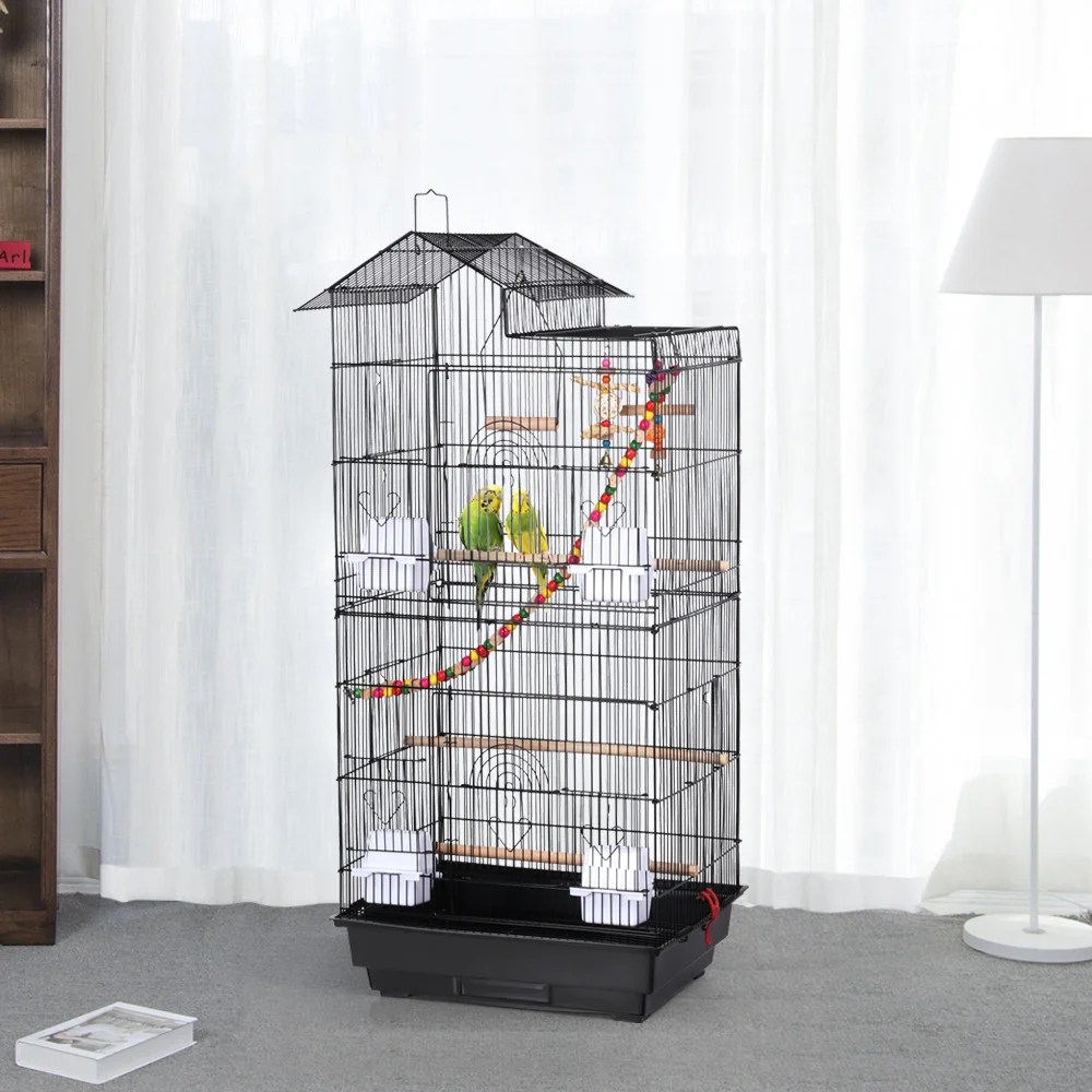 Renwick 39"H Metal Bird Cage Large Roof Top Huge House for Small Birds, Black - Image 8