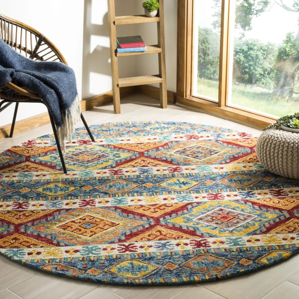 SAFAVIEH Aspen Tessan Southwestern Wool Area Rug, Navy/Ivory, 3" x 5" - Image 4