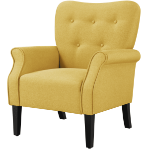 Alden Design Mid-century Upholstered Fabric Accent Armchair for Living Room with Wooden Leg,Yellow