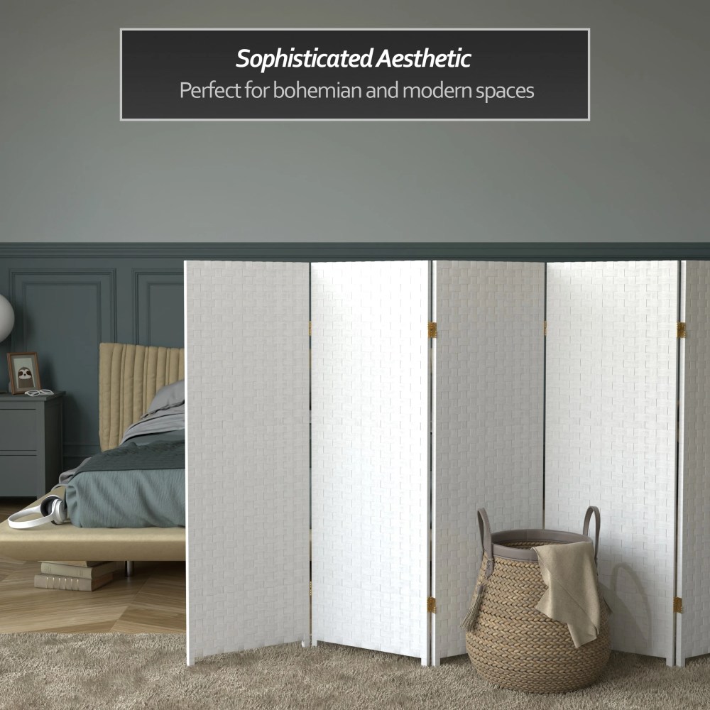 Red Lantern 4 ft. Short Woven Fiber Folding Screen - White - 6 Panel - Image 3