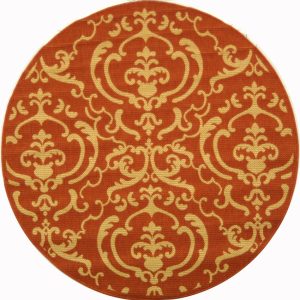 Safavieh Courtyard Dara Damask Indoor/Outdoor Area Rug, Terracotta/Natural, 5'3" x 5'3" Round