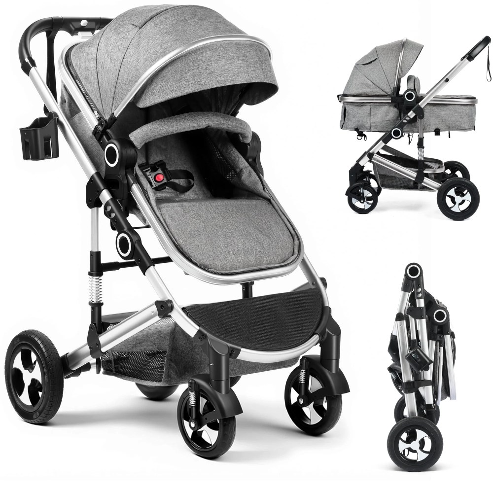 AILEEKISS 3-in-1 Convertible Baby Stroller with Big Seat and Adjustable Canopy, 24 Pounds, Dark Grey