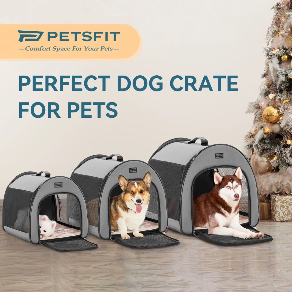 Petsfit Soft Dog Crate for Medium Dog, Arch Design Indoor & Outdoor Soft Sided Travel Crate, Collapsible Portable Pet Carrier, Grey, Medium - Image 8