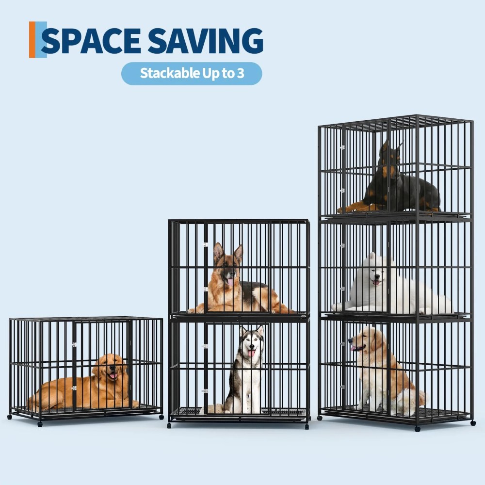 Heavy Duty Stainless Steel Dog Crate for Large & XL Breeds - Indestructible Escape-Proof Kennel with Locking Wheels - Collapsible, Chew-Resistant Indoor/Outdoor Cage with Easy-Clean Removable Tray - Image 8