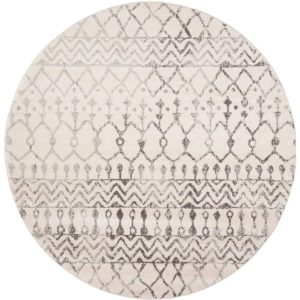 SAFAVIEH Tulum Glen Moroccan Geometric Area Rug, 10" x 10" Round, Ivory/Grey