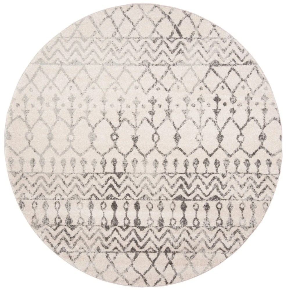 SAFAVIEH Tulum Glen Moroccan Geometric Area Rug, 10" x 10" Round, Ivory/Grey