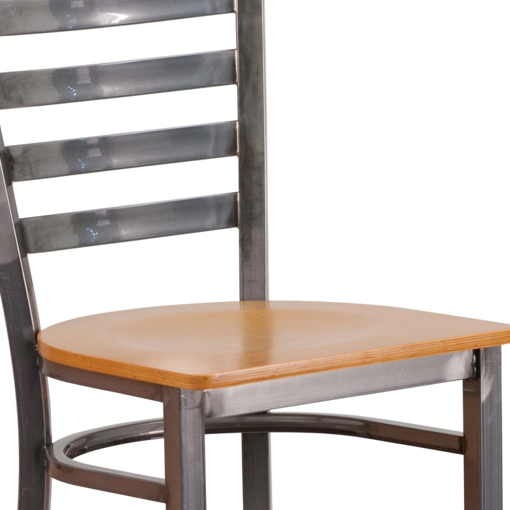 Flash Furniture HERCULES Series Silver Antique Finish with Clear Coat Ladder Back Metal Restaurant Barstool - Natural Wood Seat - Image 4