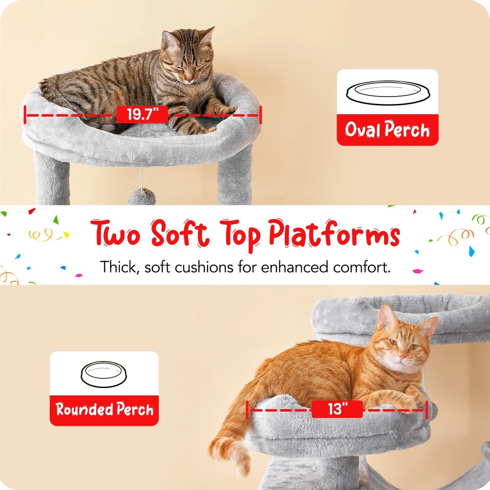 Furcato 77-Inch Cat Tree for Indoor Cats, Multi-Level Large Cat Tower with 4 Hammocks, 2 Padded Perches, Large Cat Condo, Light Gray - Image 2