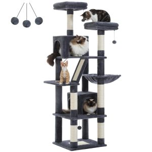 PEQULTI 71 " Large Cat Tree Tower for Cat with Dual Condos and 6 Scratching Posts Indoor Dark Gray