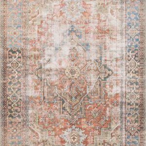 Loloi II Loren Collection LQ-15 Terracotta / Sky Oriental Area Rug 7"-6" x 9"-6"