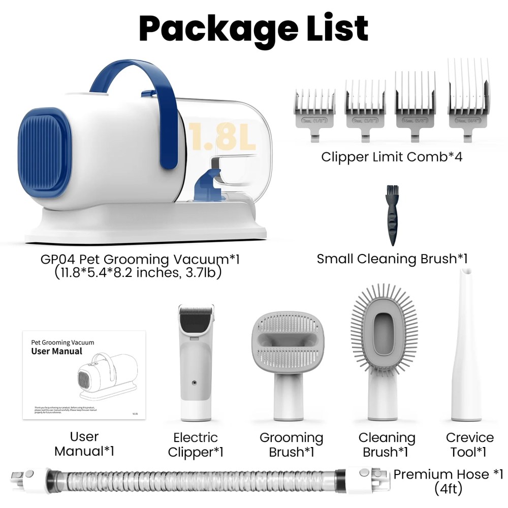 AIRROBO GP04 Dog Grooming Kit, 5 Grooming Tools, Pet Grooming Vacuum, Dog Clippers Kit, Low noise - Image 4