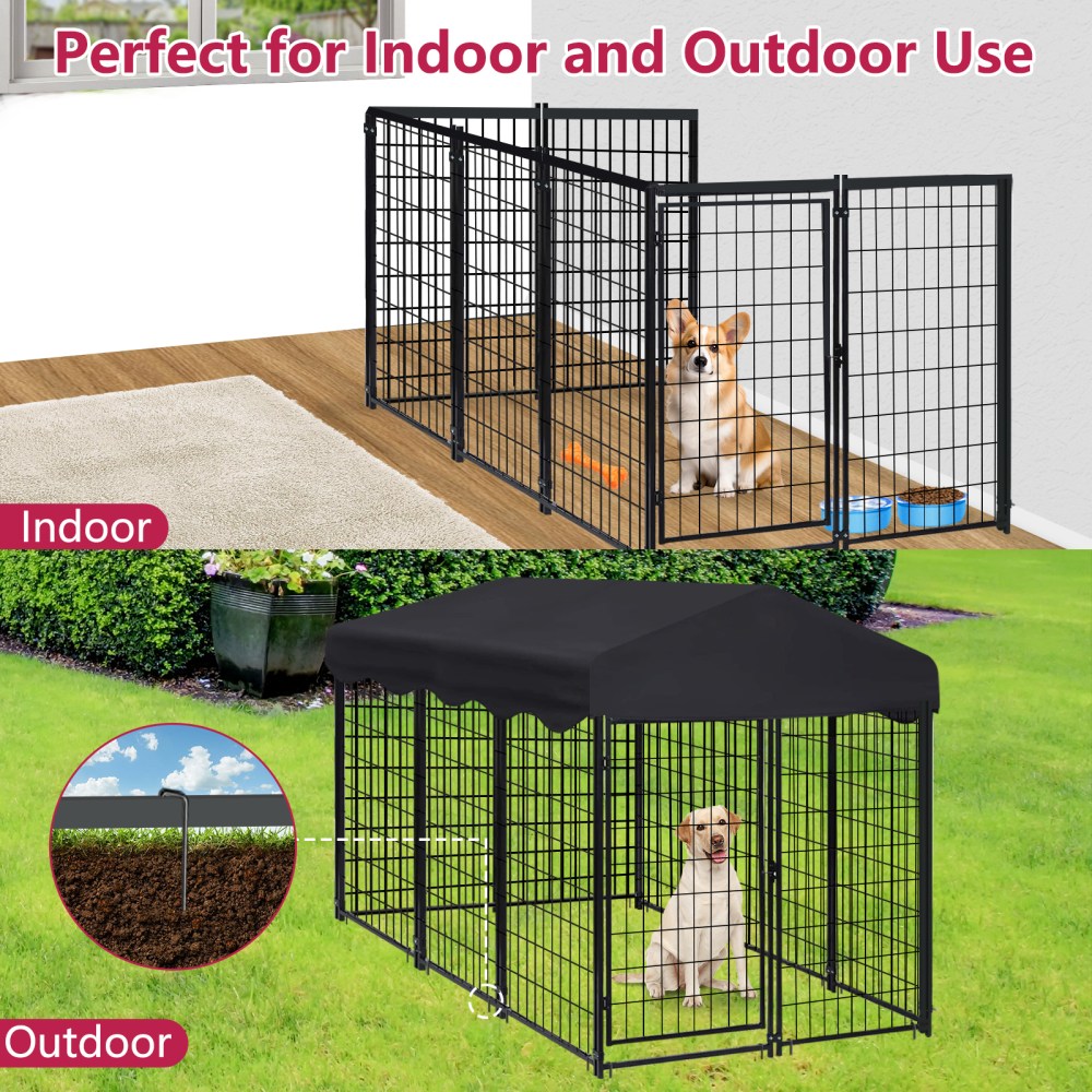 Jhsomdr Outdoor Dog Kennel 6.2ft x 4ft x 4.5ft Heavy Duty Large Wire Dog Fence Outside Dog Playpen with UV-Resistant Oxford Cloth Roof & Secure Lock - Image 5