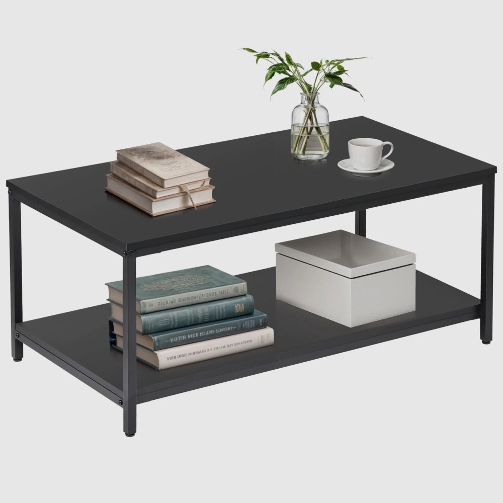 ZENY Modern Rectangle 2-Tier Coffee Table for Living Room Wood Frame,Black