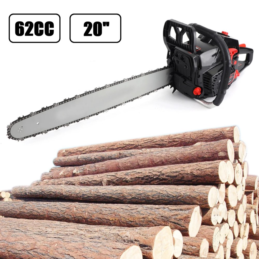 62CC 20 Inch Gas Chainsaws, 2 Cycle Gasoline Chainsaw Gasoline Powered Handheld Cordless Petrol Gasoline Chain Saw Chainsaw for Farm,Garden and Ranch (Black)