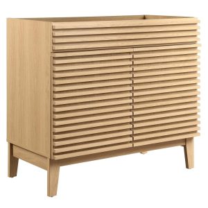 Modway Render 35" MDF and Particleboard Bathroom Vanity Cabinet in Oak