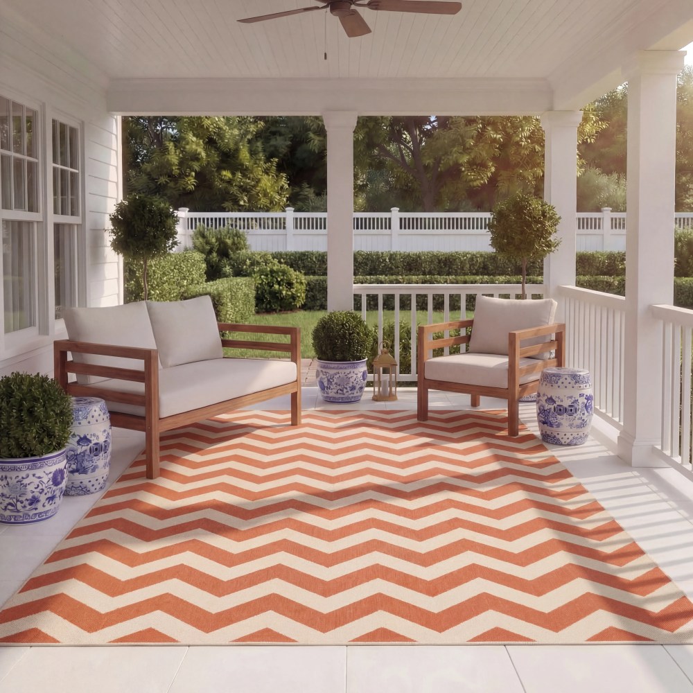 Safavieh Courtyard Bailey Chevron Indoor/Outdoor Area Rug, Terracotta/Beige, 5'3" x 7'7" - Image 2