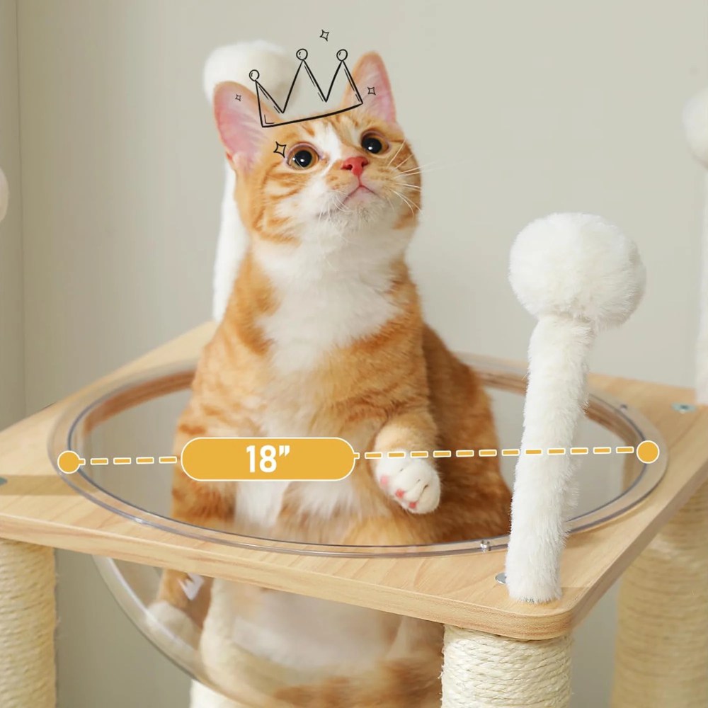 Pefilos 42" Cat Tree House for Multiple Cats, Cat Tower with Double Spacious Condos Perch, Hammock, Kittens Activity Centre, Beige - Image 9