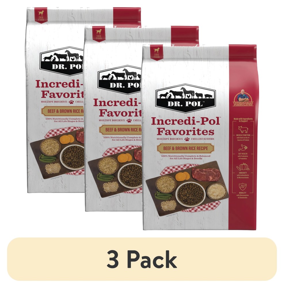(3 pack) Dr. Pol Incredi-Pol Favorites Beef and Brown Rice Recipe Dog Food - 6lb