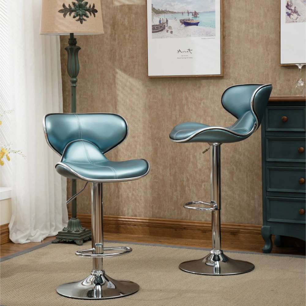 Roundhill Masaccio Cushioned Leatherette Upholstery Airlift Adjustable Swivel Barstool with Chrome Base, Set of 2, Multiple Colors Available - Image 4