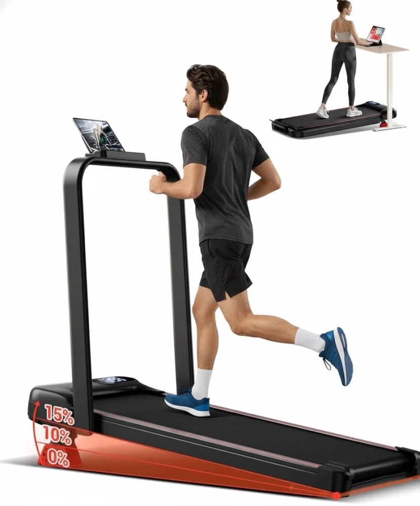 15 Incline Walking Pad Treadmill with Handle Bar - 2.5HP Quiet Folding Treadmill for Home Office Under Desk Portable Walking Pad with 300LBS Capacity