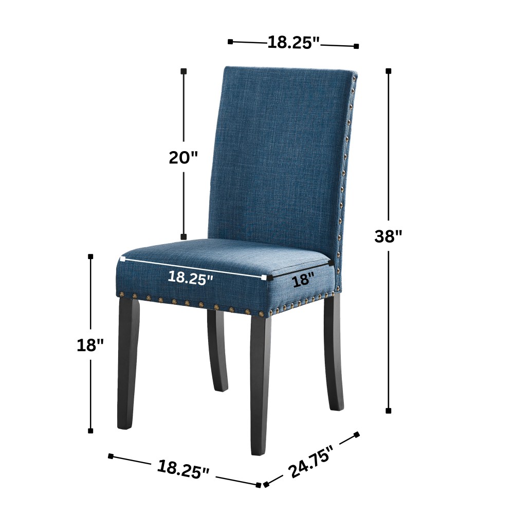 Roundhill Furniture Biony Blue Fabric Dining Chairs with Nailhead Trim, Set of 2 - Image 4