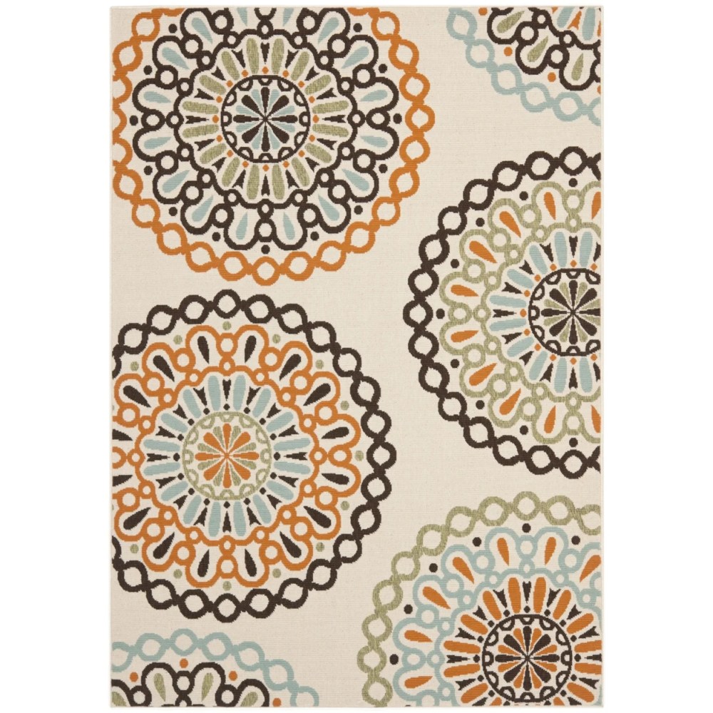 SAFAVIEH Veranda Axum Geometric Indoor/Outdoor Area Rug, 6'7" x 9'6", Cream/Terracotta - Image 3