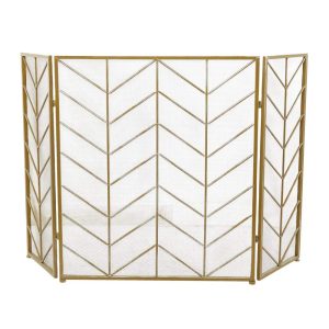 DecMode Gold Modern Metal Zigzag Pattern Fireplace Screen,  52"W x 31"H