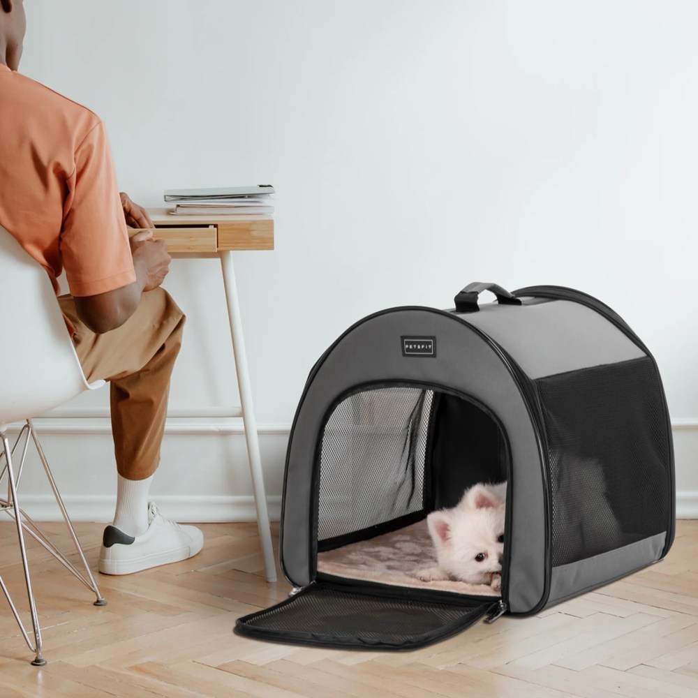 Petsfit Soft Dog Crate for Medium Dog, Arch Design Indoor & Outdoor Soft Sided Travel Crate, Collapsible Portable Pet Carrier, Grey, Medium - Image 5