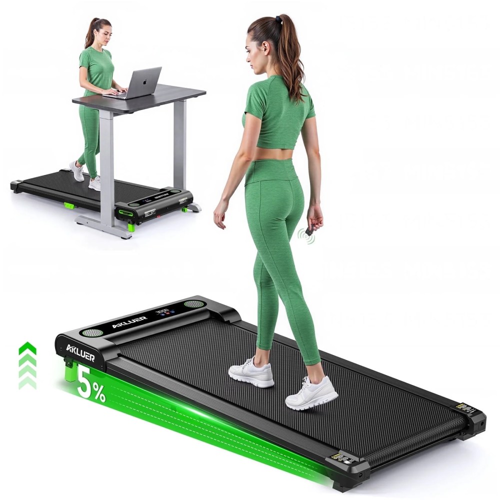 Akluer Under Desk Walking Pad Treadmill with Incline - 2.5HP Motor, Remote Control & LED Display, Compact Folding Treadmill