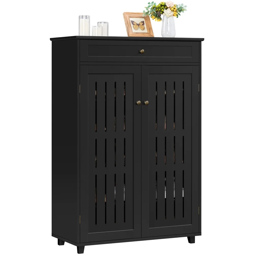 Renwick 5-Tier Shoe Storage Cabinet with Louvered Door & 1 Drawer for Livingroom Entryway, Black