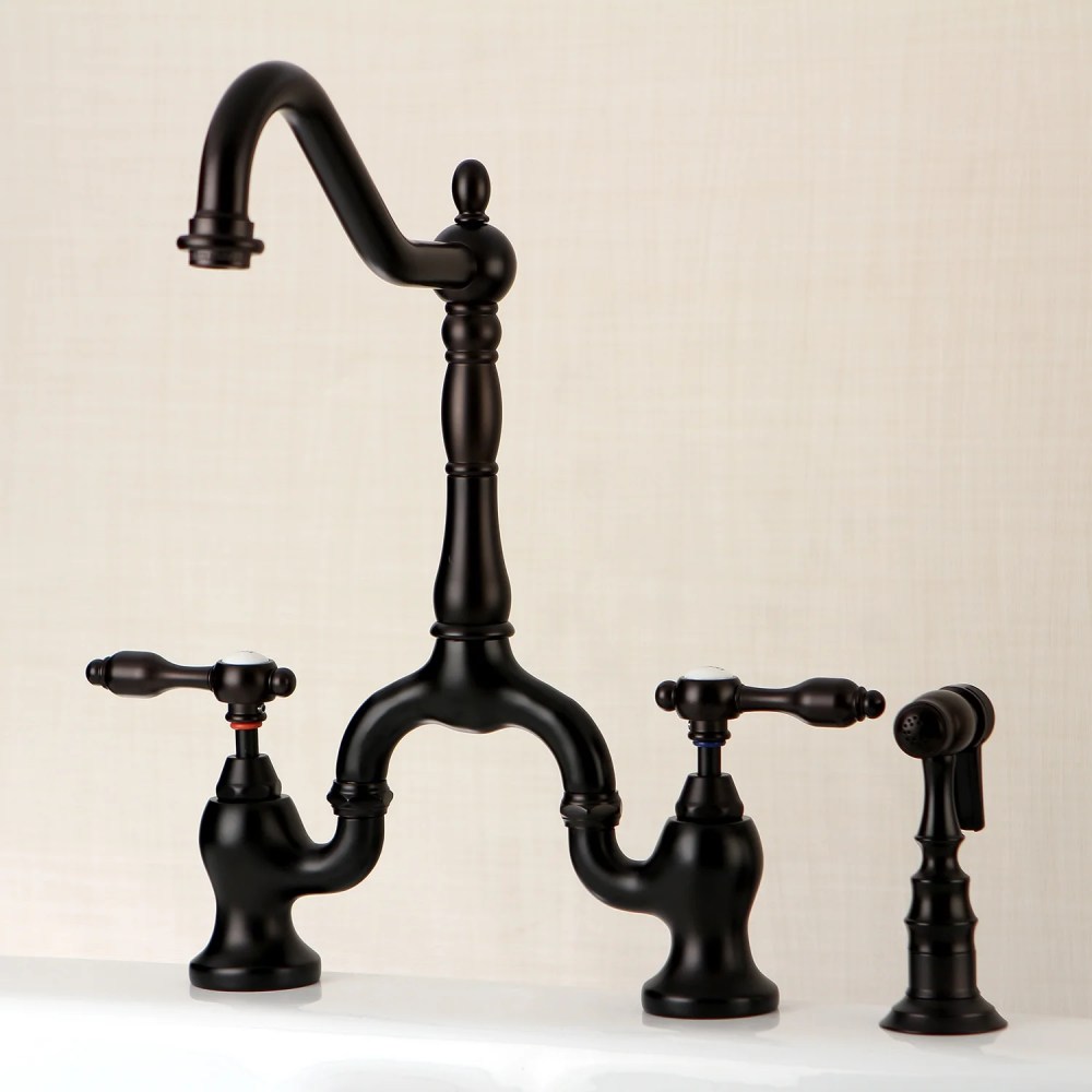 Kingston Brass KS7755TALBS Bridge Kitchen Faucet with Brass Sprayer, Oil Rubbed Bronze - Image 2