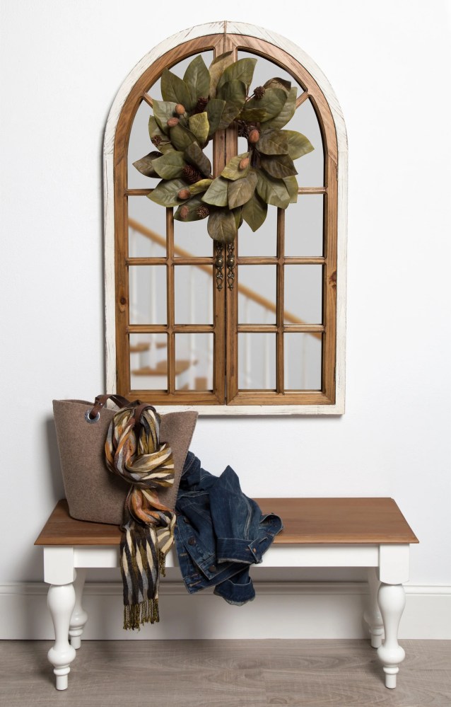 Kate and Laurel Boldmere Large Traditional Wood Windowpane Arch Mirror, 2844, Rustic Brown and White - Image 9