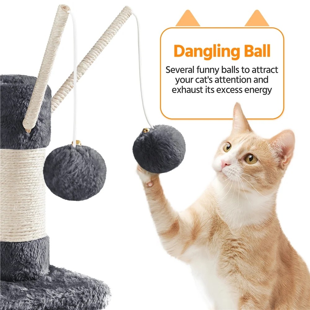 Alden Design 67" H Multi-Level Cat Tree Tower with 2 Cat Condos & Hammock Basket, Dark Gray - Image 6