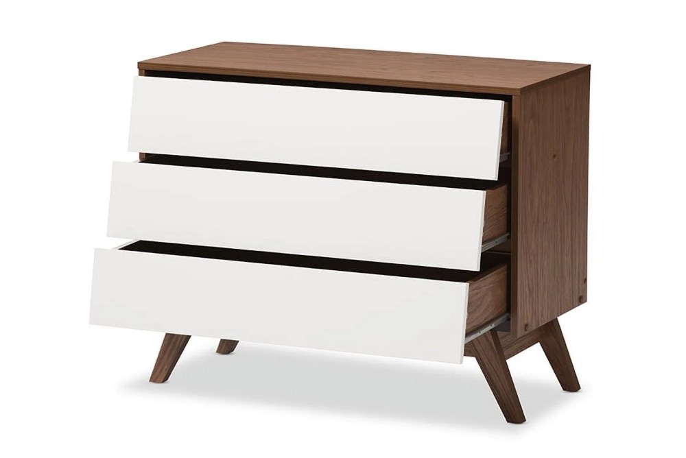 Baxton Studio Hildon Modern White and Walnut 3-Drawer Storage Chest - Image 4