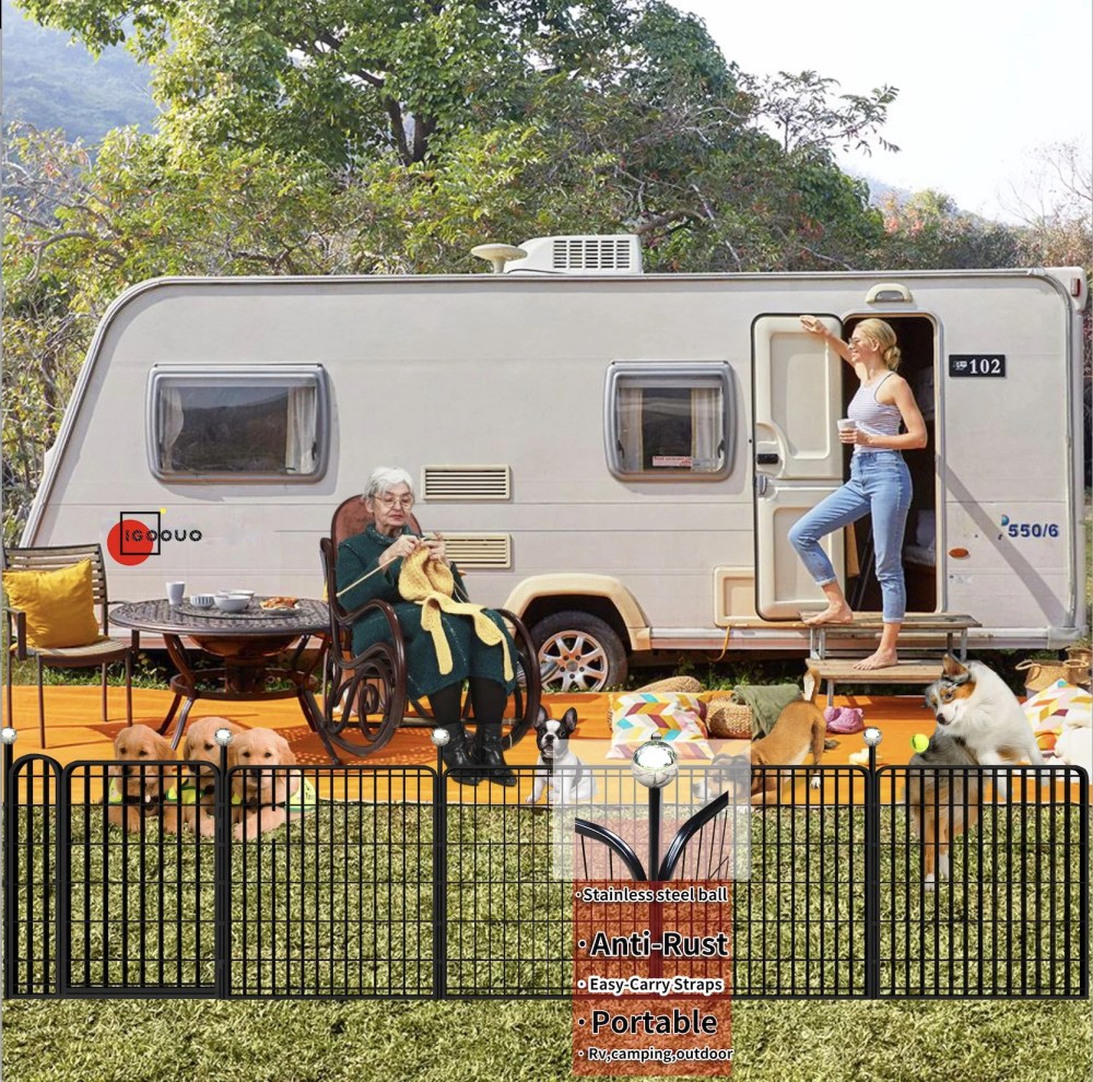 IGOOUO Dog Playpen Indoor/Outdoor, 4 Panels 32" Height Portable Metal Dog Fence with Easy-Carry Straps for Small Dogs, Pet Puppy Playpen for RV Camping Yard Patio - Image 4