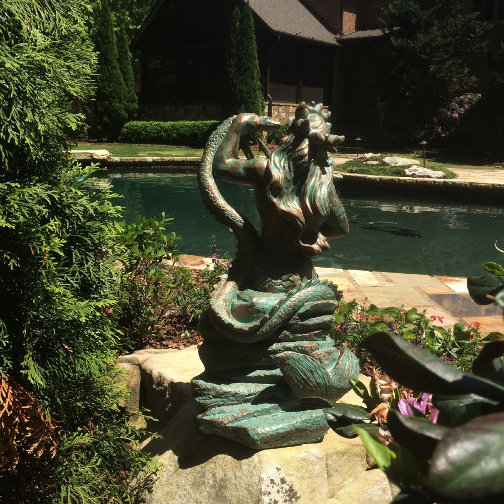 Homestyles 22 in. Bronze Patina Poseidon Ruler of Sea Sitting on Rock Nautical Beach Extra Large Mermaid Statue - Image 6