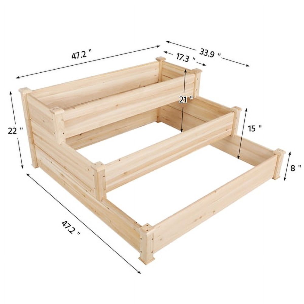 Alden Design 3 Tier Wood Raised Garden Bed Wood Elevated Flowers Vegetables Planter - Image 6