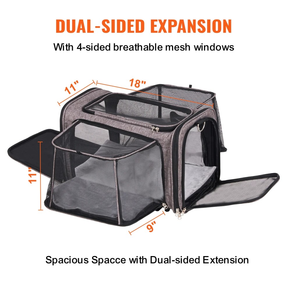 VEVOR Cat Carrier with Wheels Airline Approved Rolling Pet Carrier 25 lbs Grey for Cat Dog Small Medium Animals Kitten Puppy - Image 9