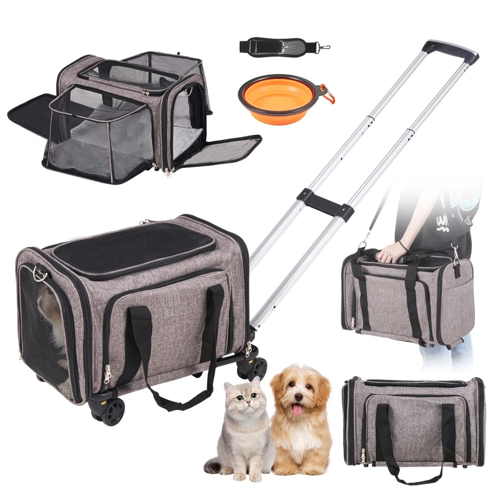 VEVOR Cat Carrier with Wheels Airline Approved Rolling Pet Carrier 25 lbs Grey for Cat Dog Small Medium Animals Kitten Puppy - Image 7