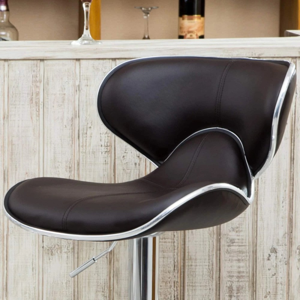 Roundhill Masaccio Cushioned Leatherette Upholstery Airlift Adjustable Swivel Barstool with Chrome Base, Set of 2, Multiple Colors Available - Image 2