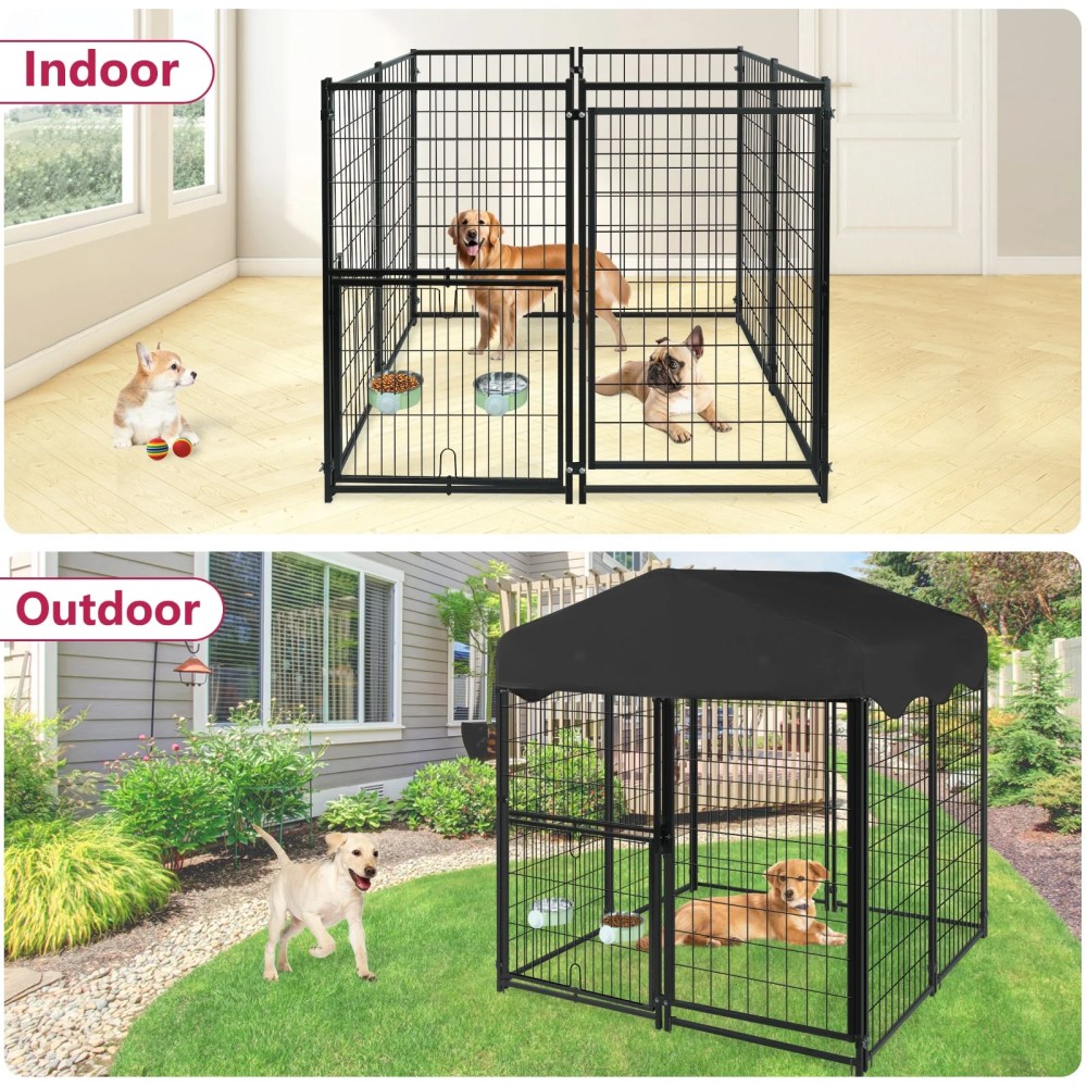 Jhsomdr Outdoor Dog Kennel 4.2ft x 4ft x 4.5ft Welded Wire Large Dog Kennel Dog Cage for Medium/Small Dogs, Heavy Duty Dog Crate with Rotating Feeding Door & UV-Resistant Cover - Image 7
