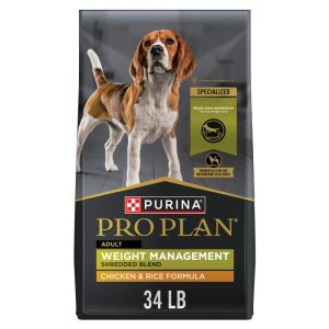 Purina Pro Plan Weight Management Dry Dog Food,  Shredded Chicken and Rice,  High-Protein Kibble with Probiotics,  34 lb Bag