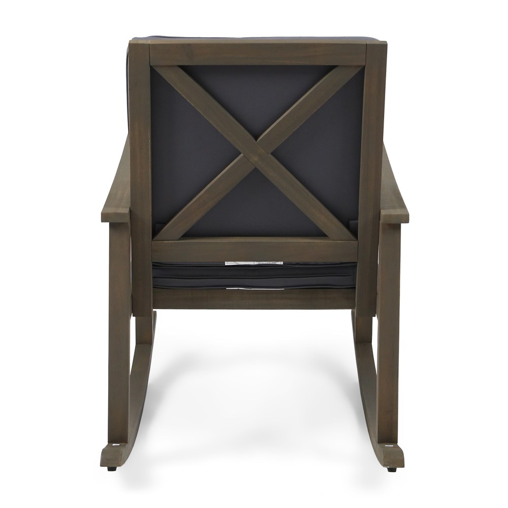 Outdoor Acacia Wood Rocking Chair with Cushion, Grey - Image 4