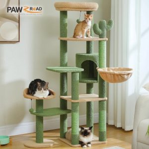 PAWZ Road 59" Cactus Cat Tree Tower with sisal Scratching Post & Large Perch for Indoor Cat Green