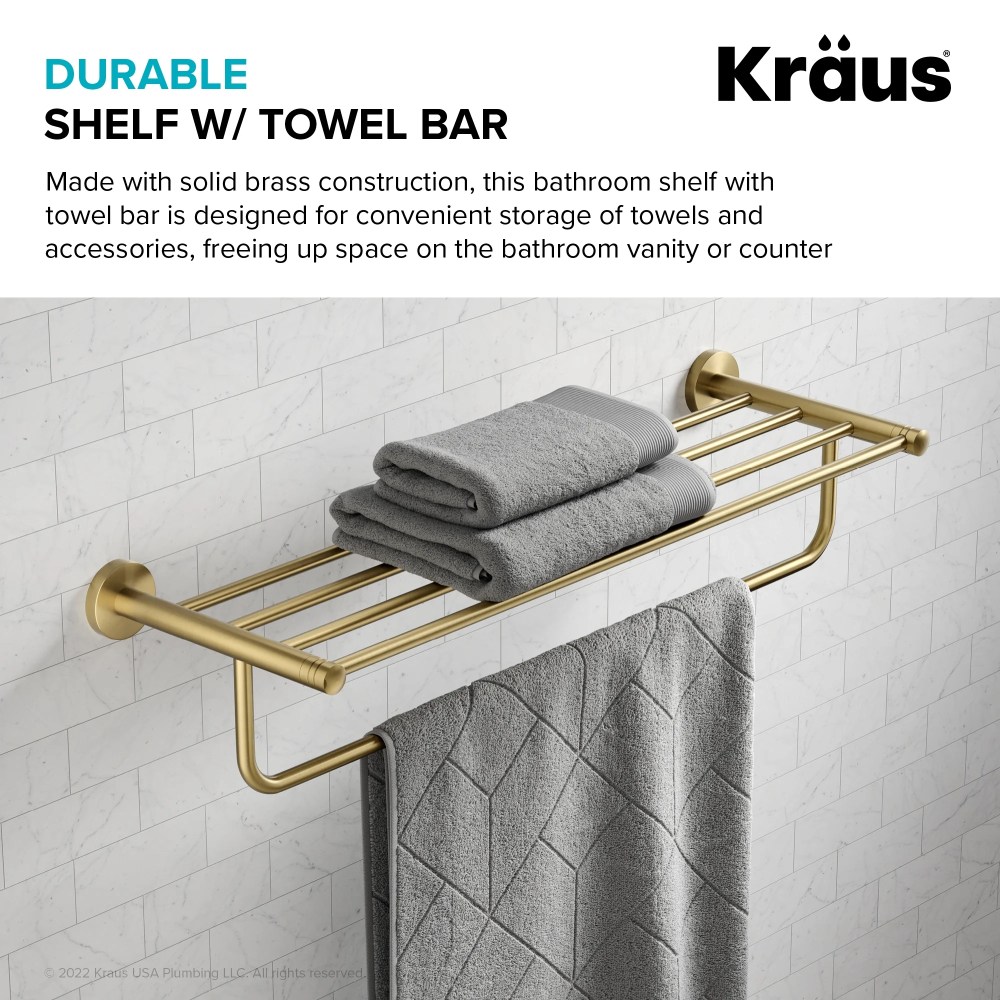KRAUS Elie Bathroom Shelf Towel Rack with Towel Bar in Brushed Gold - Image 4