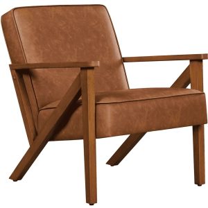 Yaheetech Faux Leather Armchair Chair with Z-shaped Wood Legs for Living Room,Light Brown