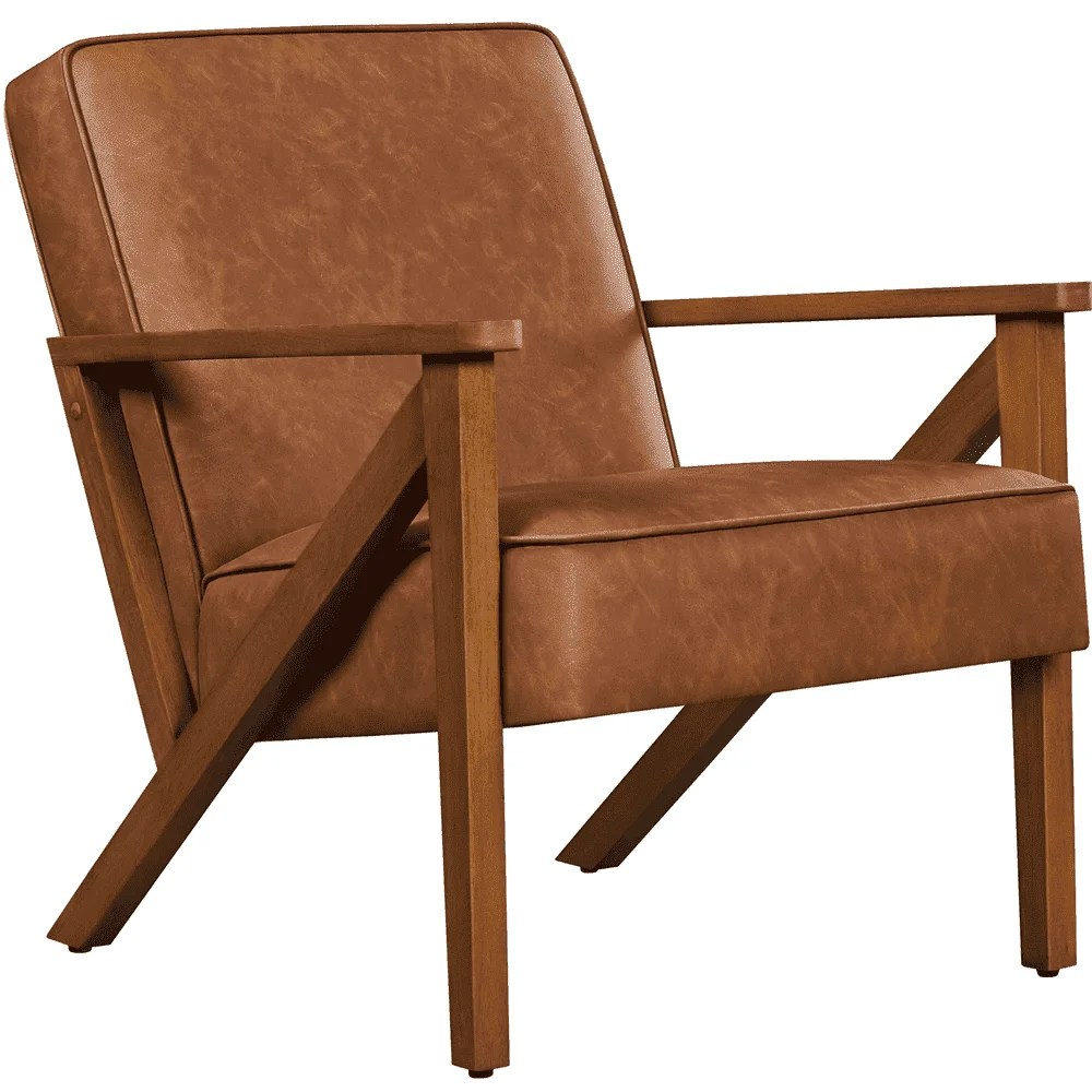 Yaheetech Faux Leather Armchair Chair with Z-shaped Wood Legs for Living Room,Light Brown