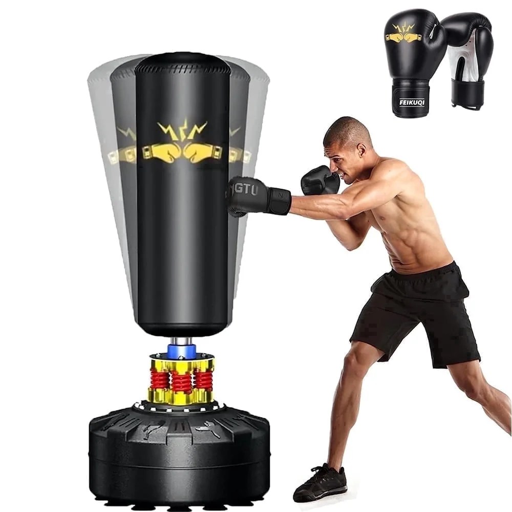 70" Punching Bag with Stand for Adults-205lbs Boxing Bag, Suction Cup Base & Shock Absorber, Standing Kickboxing Bag for Home Gym