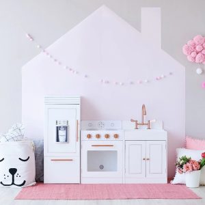 Teamson Kids Little Chef Paris Modular Play Kitchen with Refrigerator, Range Stovetop Oven, Sink, Ice Maker, White/Rose Gold