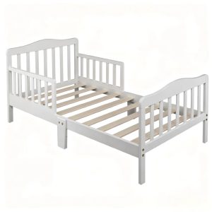 Zimtown Toddler Bed,Wood Kids Bedframe Children Classic Sleeping Bedroom Furniture w/Safety Rail Fence (White)